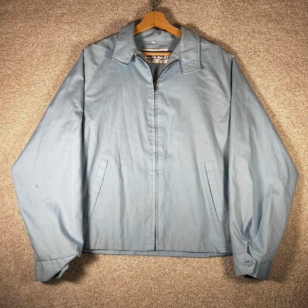 Vintage 60s/70s Campus baby blue zip up cotton Eisenhower jacket Size L